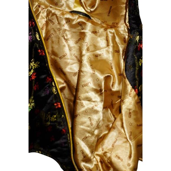 Lot29 Y2K Black Satin Skull Print Cropped Zip Hoodie Jacket Gold Logo Women’s M - Picture 12 of 13